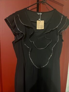 bloom Black Ruffle Dress with Sparkle Trim